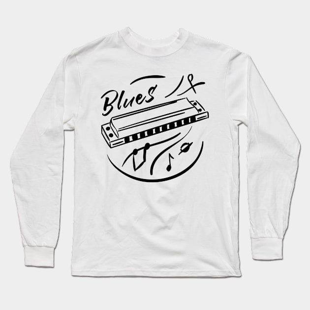 Artsy Blues Lover Drawing Long Sleeve T-Shirt by Urban_Vintage